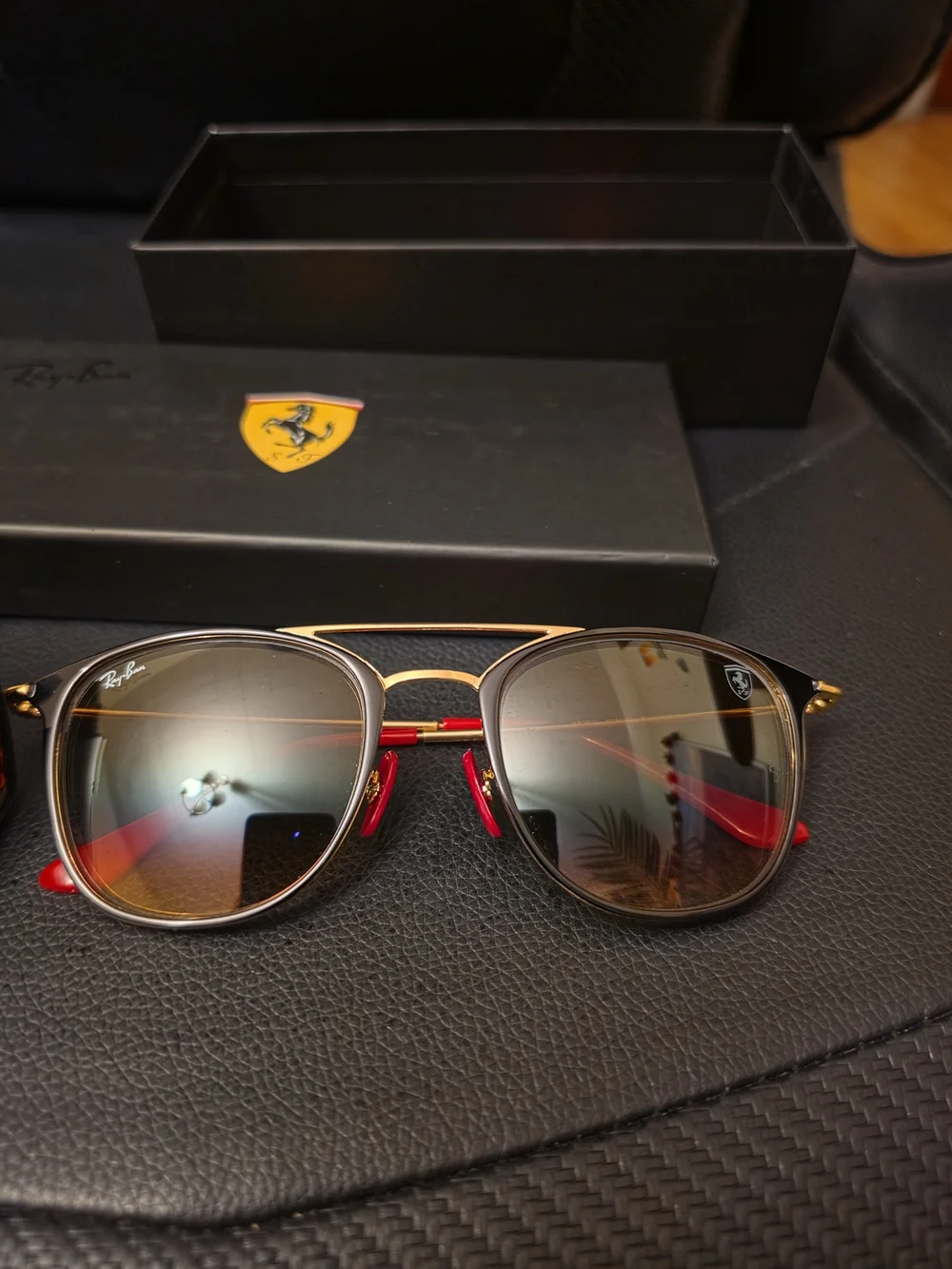 Ray-Ban Scuderia Ferrari ORB3601M Sunglasses - Black on Gold with Brown Lenses